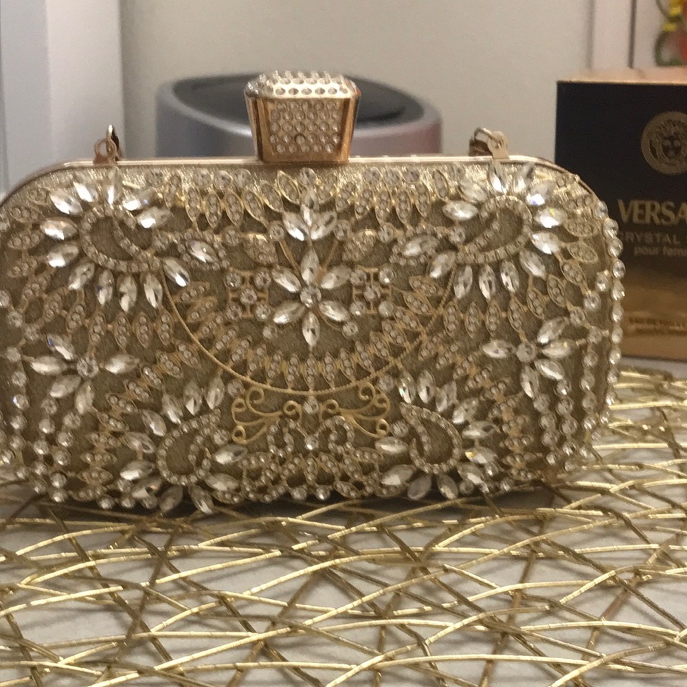 Gold Jeweled Evening Clutch - Elegant Women's Bag